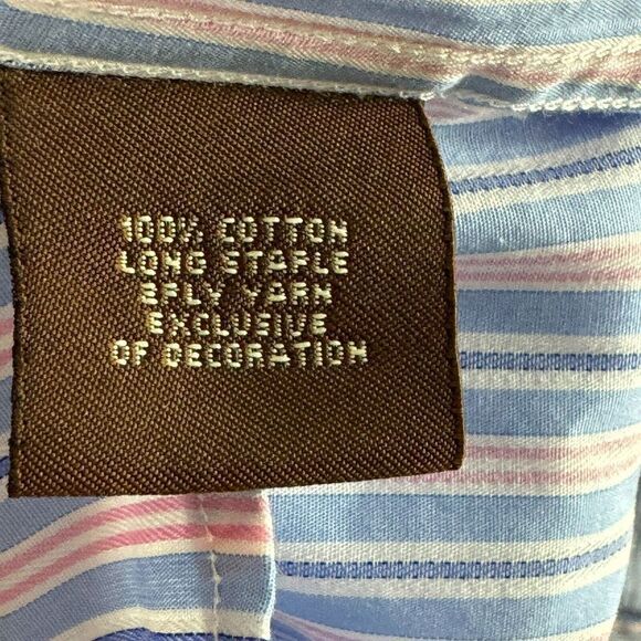 Tailorbyrd‎ Shirt Men's Large Blue Pink Striped Button Down Long Sleeve Cotton - Picture 12 of 13